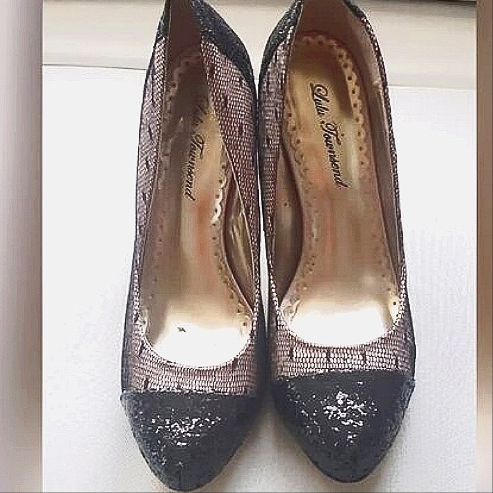 Lulu Townsend Glitter Sparkle Lace Mesh High Heel Stiletto Shoe. 🌴